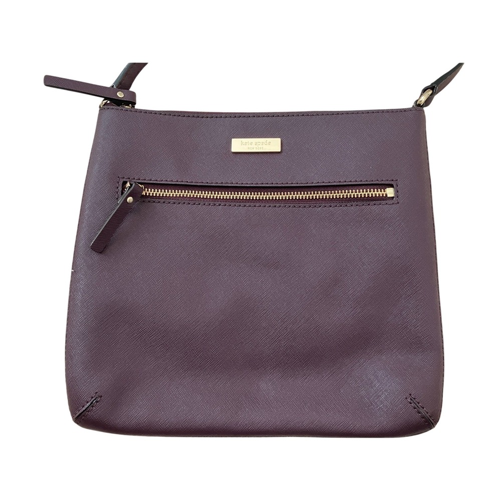 Kate Spade New York Saffiano Leather Crossbody Purse Plum Gold Tone Hardware